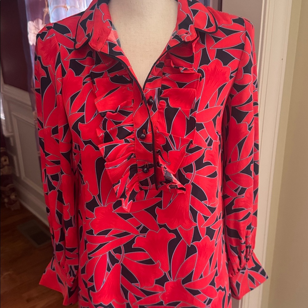 NWOT New Ann Taylor Vibrant Red and Black Long Sleeve Dress - Picture 4 of 8